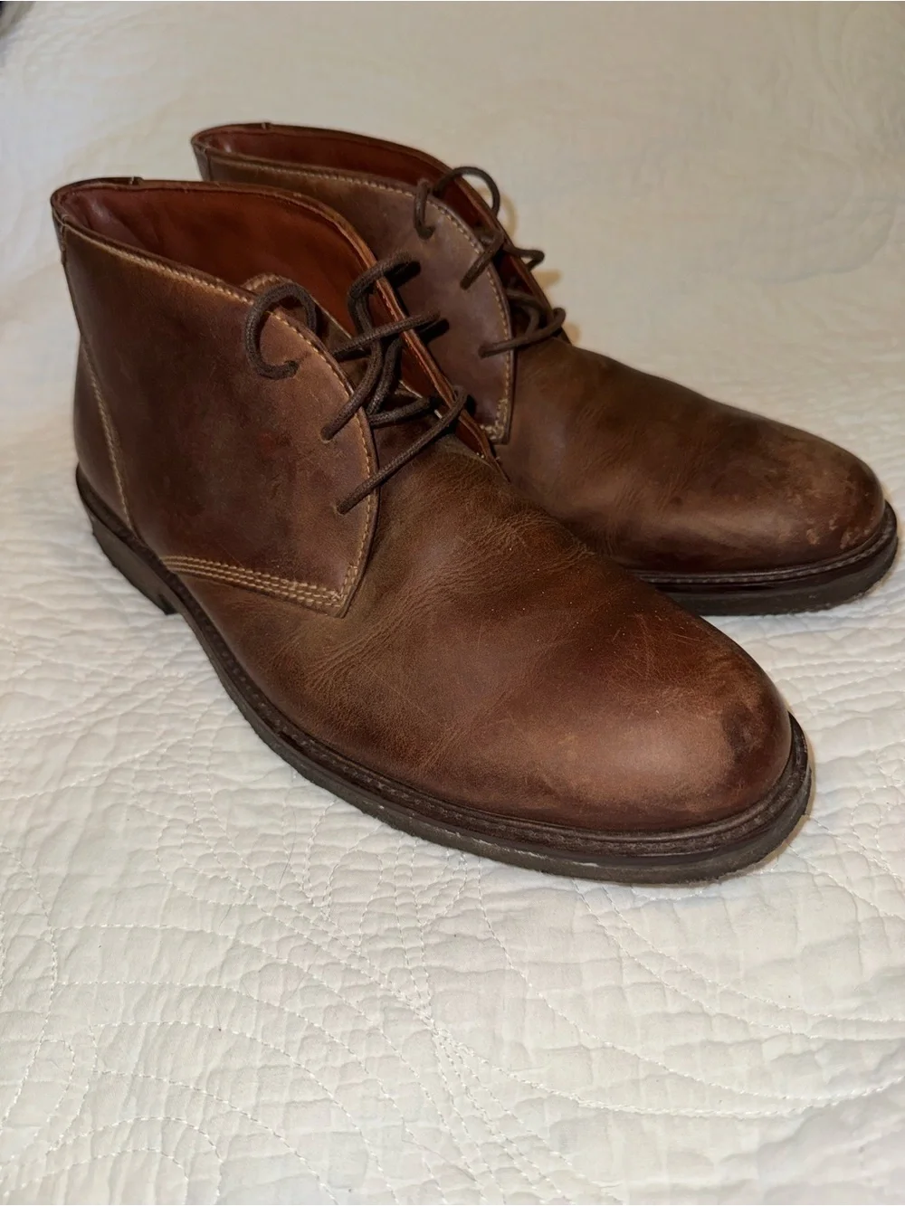Johnston & Murphy Brown Leather Chukka Boots Sheepskin Lined Men’s 10M
